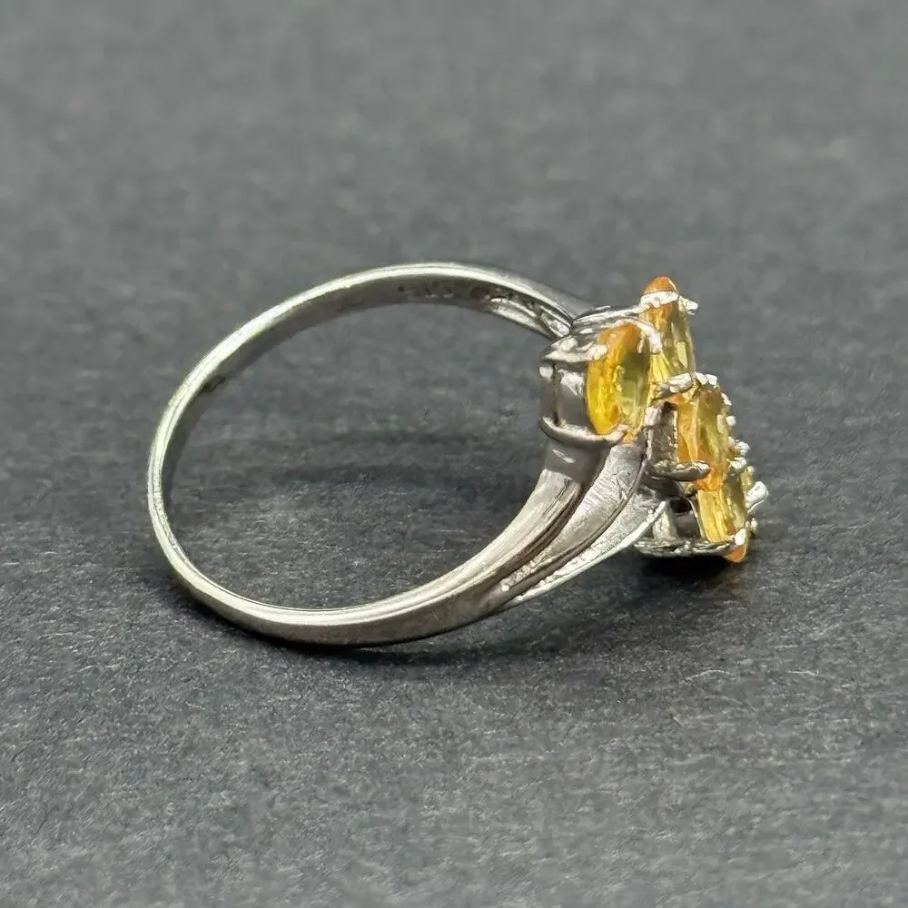 Vintage 925 S Silver Yellow Citrine Multi-Stone Bypass Cluster Ring Size 8